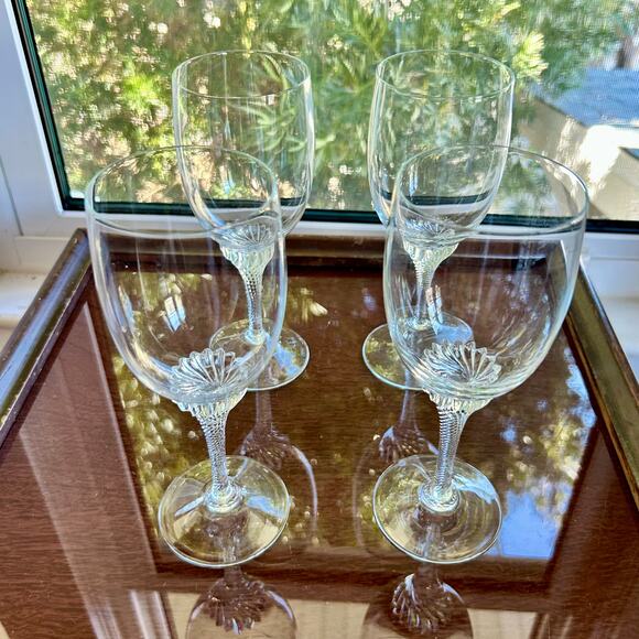 Vintage Twisted Stem Crystal American Cut Roberto Water & Coupe Glasses Set 8 - Picture 9 of 15